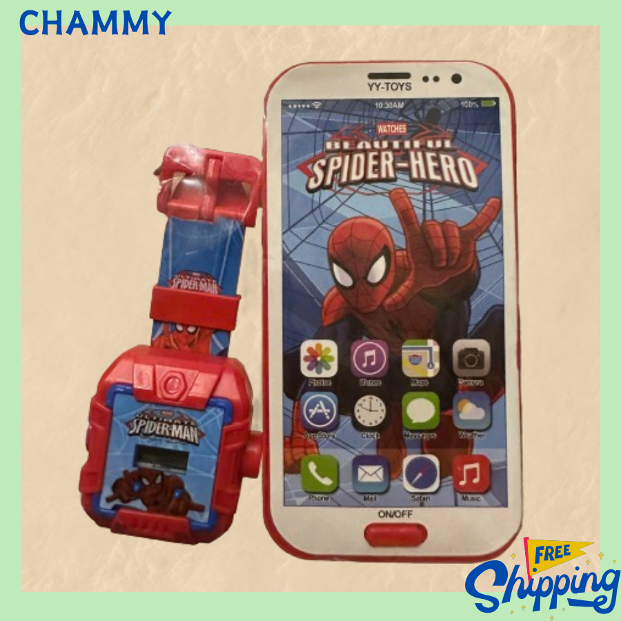 Điện thoại đồng hồ spiderman CHAMMY đồ chơi phát nhạc có âm thanh đồng hồ đeo tay cho bé trai