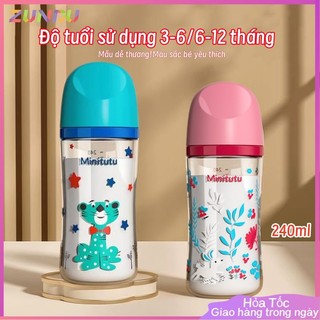  Bình Sữa Thủy Tinh Màu Sắc Minitutu 240ML 2 Kiểu Màu Đẹp In Hoa Màu Mới Bình Sữa Cho Bé 