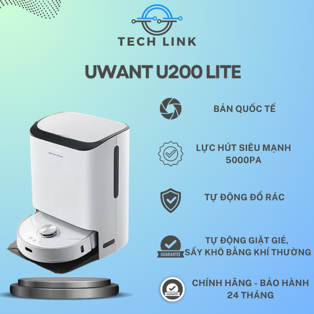 Robot hút bụi lau nhà Uwant U200 Lite_Tự động đổ rác, Giặt nước nóng 60*_BẢN QUỐC TẾ