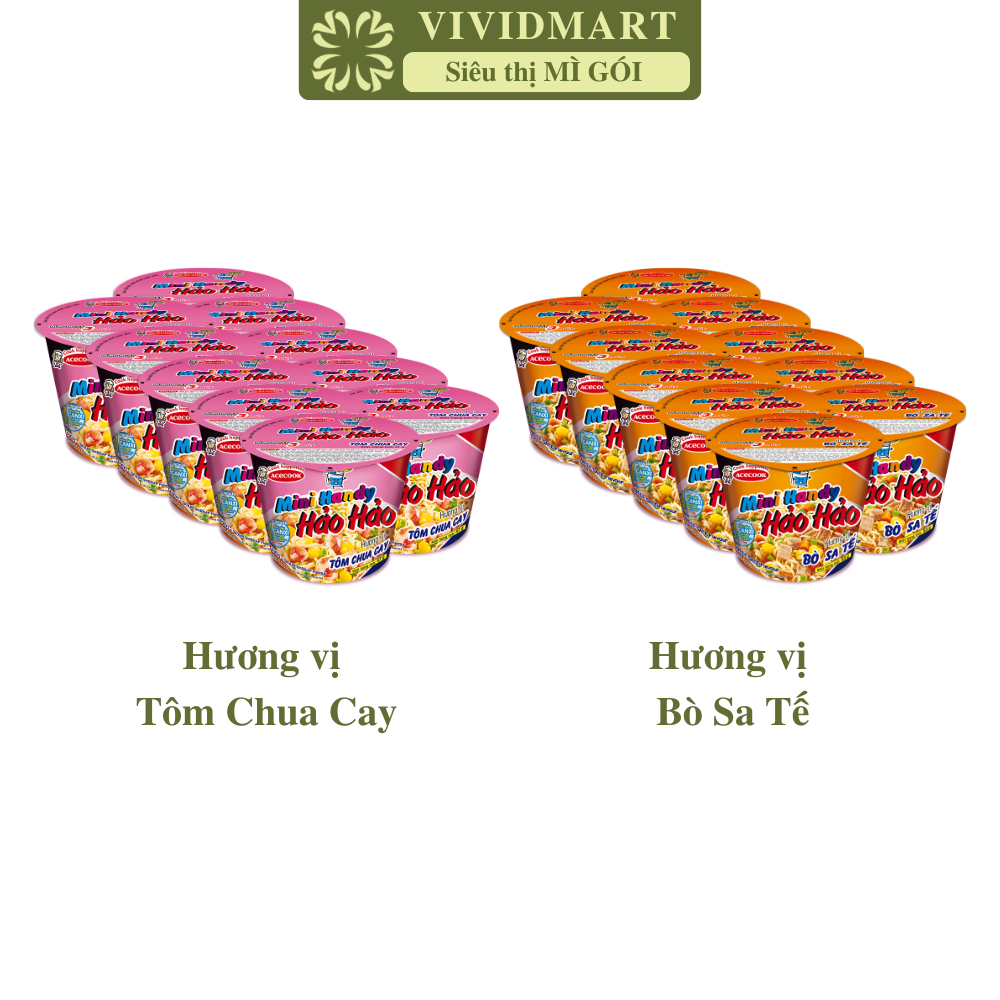 [SET10 LY] -ACECOOK- Mì ly mini Handy Hảo Hảo 2vị: Tôm Chua Cay, Bò Sa Tế (47-53g/ly) Mì Ly Mini Hảo