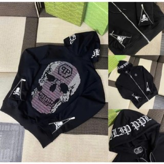 Áo Khoác Hoodie Philipp Plein Kim Tuyến CHỮ TO MŨ 2 LỚP Đầu Lâu Logo Kim  - Áo Khoác Nam Nữ Philip Boy Phố #2025