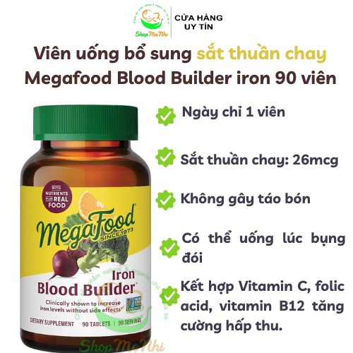  Viên uống bổ sung sắt thuần chay MegaFood Blood Builder 90 viên - dùng được cho mẹ bầu. 