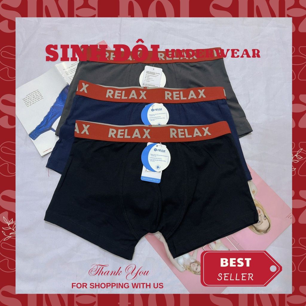 Combo 3 quần lót nam boxer đùi cao cấp cotton Relax 019 chính hãng lưng to thấm hút mồ hôi, co giãn