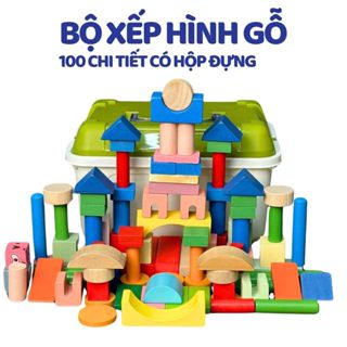 Bộ Đồ Chơi Xếp Hình Khối Bằng Gỗ 100 Chi Tiết Đồ Chơi Xếp Khối Trẻ Em An Toàn Có Hộp Đựng Tiện Lợi