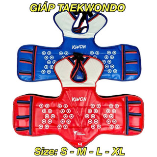 Giáp Taekwondo, Giáp Thân võ thuật Taekwondo 2 mặt xanh đỏ có 4 size, Mặt Da mới bóng đẹp và sạch