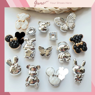Sticker, Charm 3D chủ đề Bling trắng đen bạc 2026 DIY Gamo gắn Dép Cross, Dép Sục, Cá Sấu JB-110