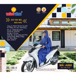   THỦ ĐÔ VÀNG  Áo Mưa Ích Kỷ A868 A805 Bít Kín Tay Bo Chun Liền Thân Dáng Xuông Không Xẻ Tà 