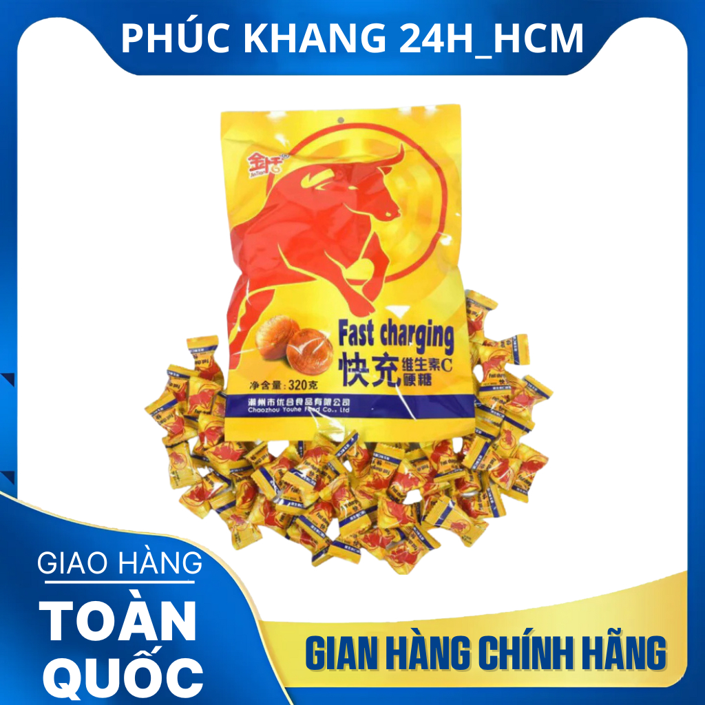 Kẹo Tăng Lực Bò Húc Gói 320Gram Kẹo Bò Húc Siêu Đỉnh Cao, Vị The Mát, Thơm