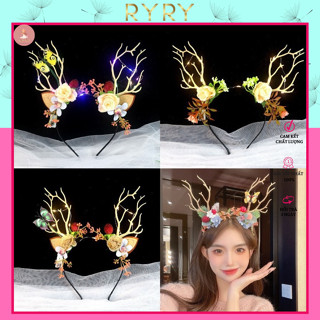 Cài tóc Noel đèn sáng sừng tuần lộc xinh xắn, Bờm noel Băng đô Giáng sinh đơn giản phù hợp cho mọi lứa tuổi