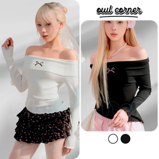 Áo Thun TAY DÀI TRỄ VAI VẠT CHÉO Thêu Nơ Hồng Dáng Dài Nữ DD157, Áo Thun Nữ Chất Gân Vạt Lệch OWL CORNER