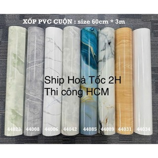  Cuộn xốp dán tường PVC   60cm x 3m   vân đá hoa cương sẵn keo tự dính siêu đẹp chống thấm nước dễ vệ sinh 