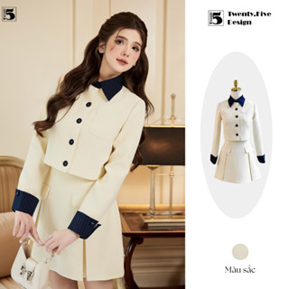 Set áo blazer nữ phối cổ sơ mi và chân váy chữ A xếp ly bản to Twenty.Five (KO32+CO32) (Tách set)