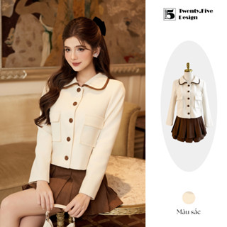 Set áo khoác dạ phối viền nâu cho nữ và chân váy da lột xếp ly Twenty.Five (AH93+CH54)(Tách set)