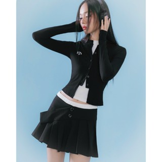 Áo cardigan tay dài thun gân EAGER có hình thêu logo SHOULDER TOP