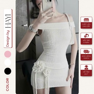 Set áo váy nữ trễ vai kèm chân váy chất liệu len lông thỏ có quần lót trong kèm tôn dáng sang trọng quyến rũ