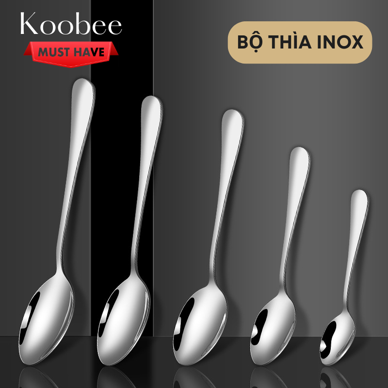 Bộ Muỗng Thìa Inox Cán Trơn Nhiều Kích Cỡ Phục Vụ Ăn Cơm, Phở, Cháo, Soup Cao Cấp Sáng Bóng Bền Đẹp T1