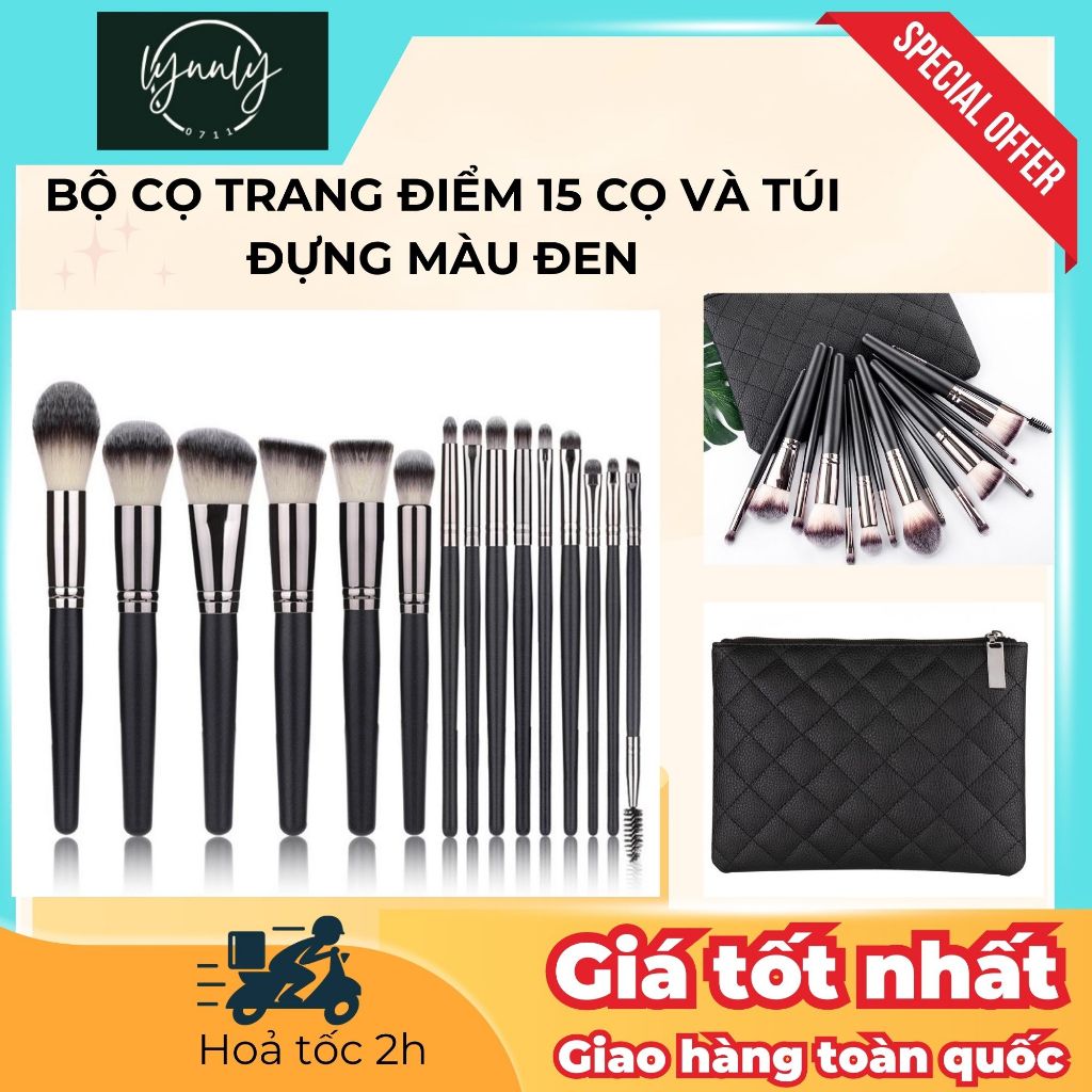 Bộ cọ trang điểm 15 cọ và túi đựng màu đen