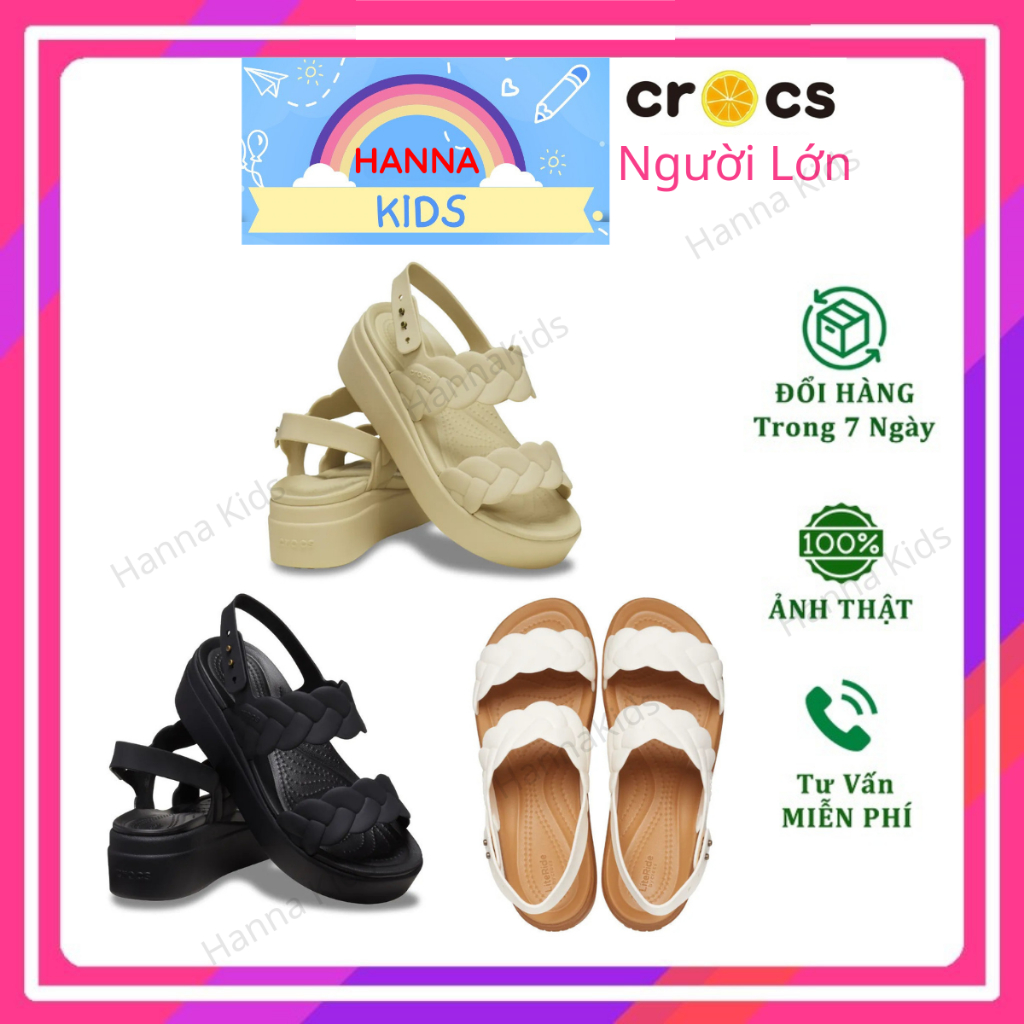Dép Cross Brooklyn Upper Low Wedge cho nữ HannaKids Xăng Đan Cros Đế Xuồng Nữ Croc Quai Hoa Đế Cao Giày Xăng đan Sandal