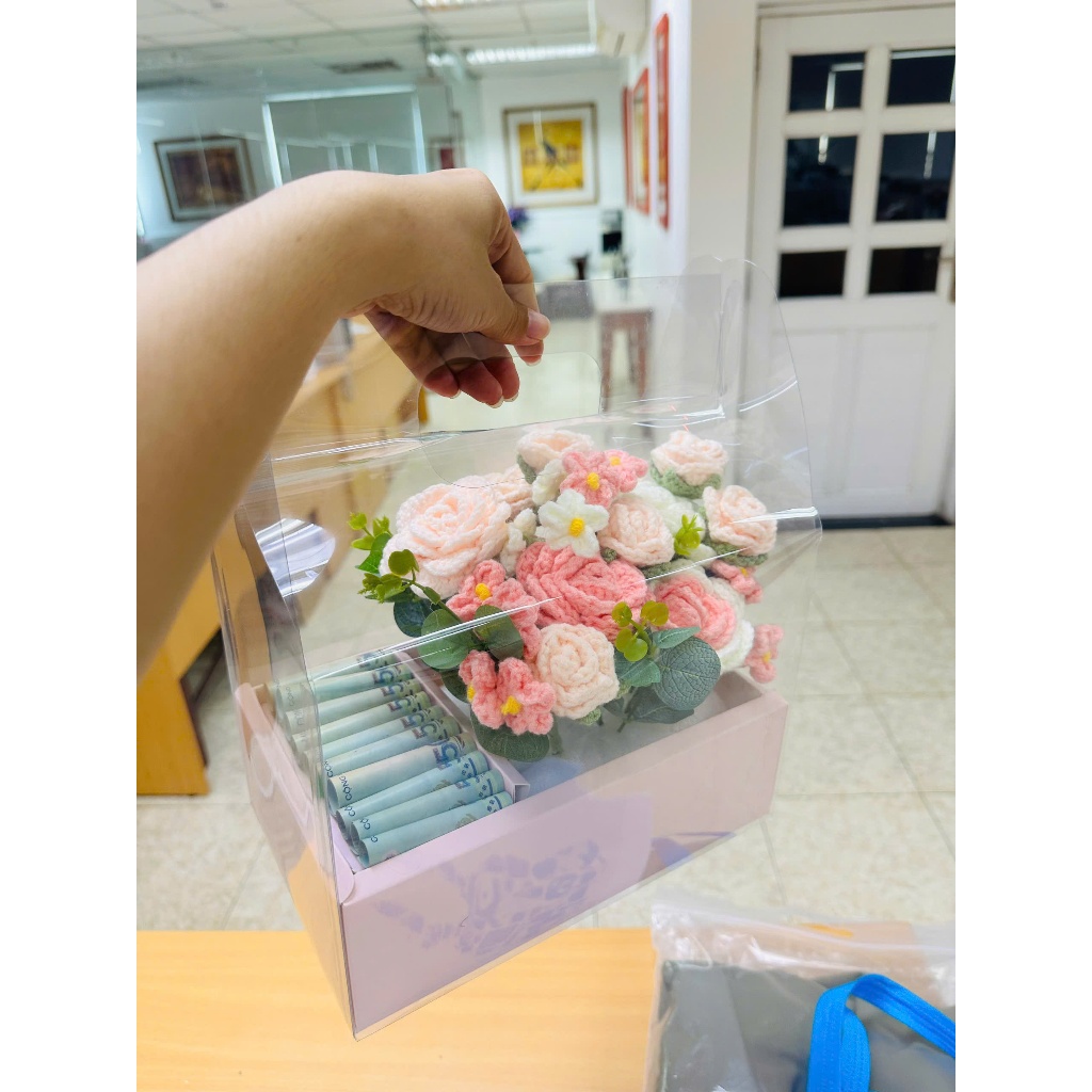 HỘP QUÀ TẶNG HOA LEN CÓ BỎ TIỀN