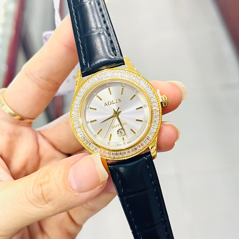 Đồng Hồ Dây Da Nữ AOLIX 1040 Chính Hãng.Inox Saphire.33mm