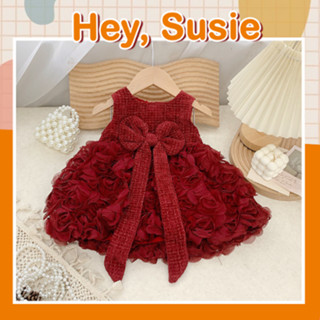  Váy Dạ Đỏ Chân Hoa Nổi Cho Bé Gái Size 8-19kg Hey Susie V3337 