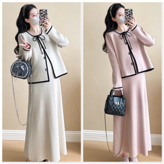 Váy bầu thu đông, Set bầu thiết kế gồm áo Cardigan và váy bầu sang chảnh xịn đẹp - VD33