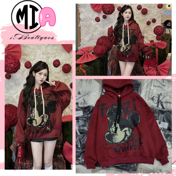 Áo nỉ Mũ Lót Lông Nam nữ from rộng in hình chuột micky Fizzi ,chất Nỉ Lót nhung Cao cấp in hình siêu