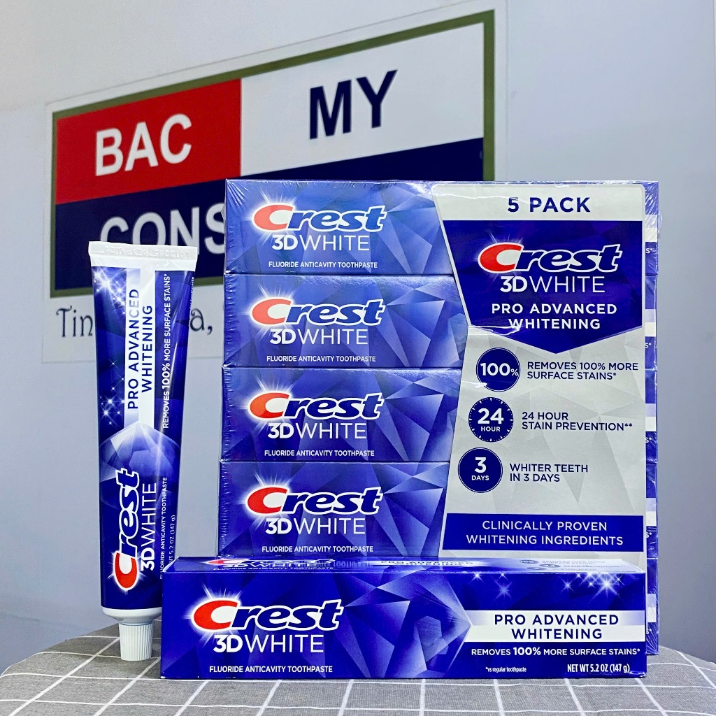 MẪU MỚI - Kem đánh răng Crest 3D White PRO 100% Advanced triple whitening 147g