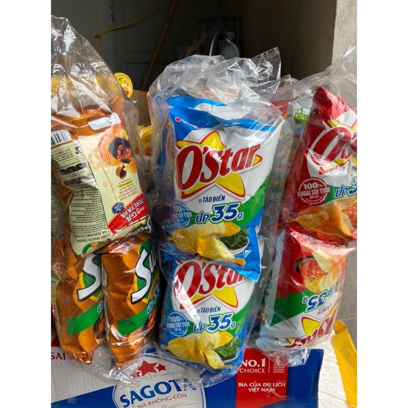 bịch 10 gói Bim bim O'Star đủ các vị của orion, Snack khoai tây vị tảo biển, kim chi chính hãng