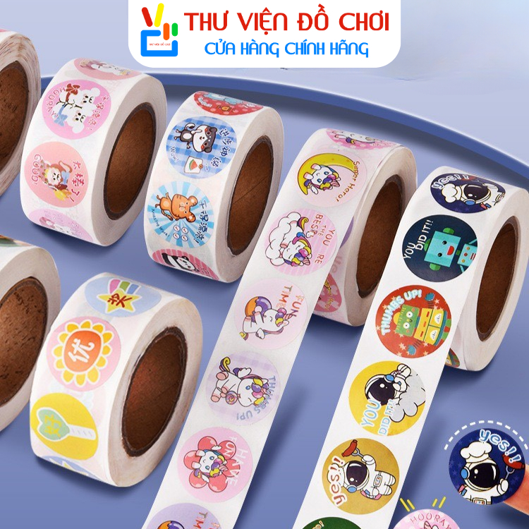 Sticker cuộn 500 hình dán cute, sticker khen thưởng - Sticker Capybara, Kuromi, Hello Kitty