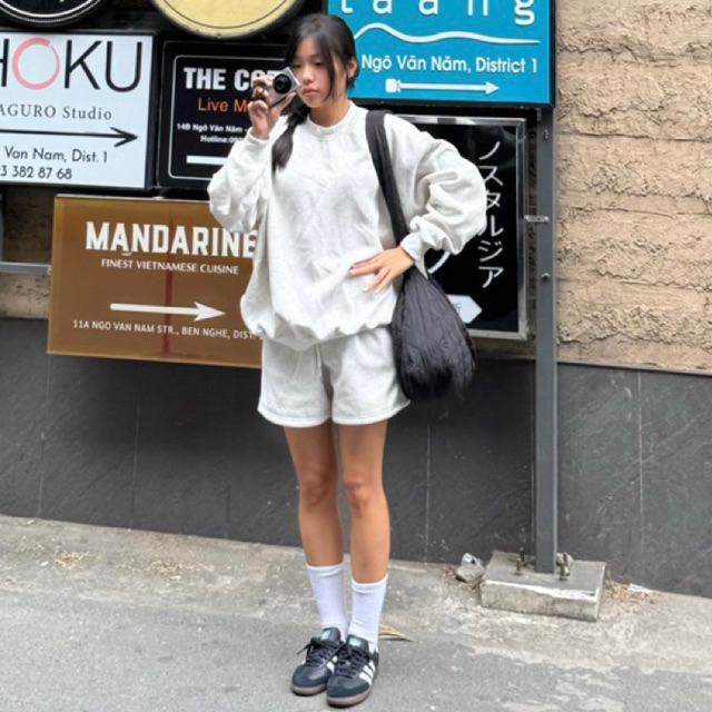 Set nỉ xám trơn dài basic