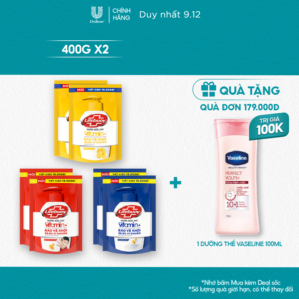 Combo 2 Túi Nước Rửa Tay Lifebuoy Vitamin+ 400G