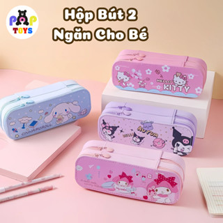 Hộp Bút 2 Ngăn Kèm Ghi Chú Hoạt Hình Sanrio Kuromi, Melody, Hello Kitty Dễ Thương - Túi Đựng Bút, Dụng Cụ Học Tập Cho Bé