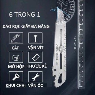  Dao rọc giấy inox Dụng cụ rọc giấy đa năng 6 trong 1 vặn vít vặn bu lông mở nắp hộp cắt thước kẻ khui bia bằng thé 