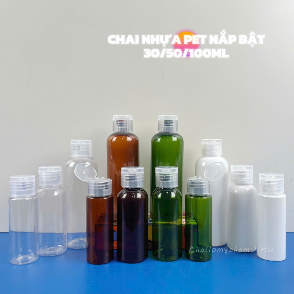 (COMBO 50) Chai Nắp Bật 30ml/ 50ml/ 100ml Nhiều Màu Chiết Mỹ Phẩm, Nước Tẩy Trang, Gel Rửa Tay