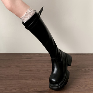 Giày Boot Nữ ống đứng cổ cao da lì sành điệu Bốt ủng độn đế có khóa kéo phong cách siêu hot BNTQ11 Taoladyshoes