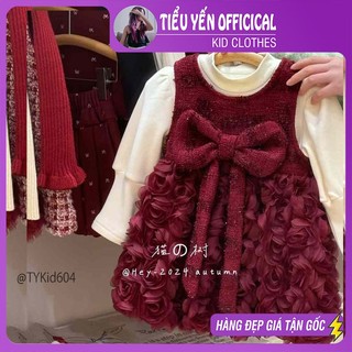  Quần áo trẻ em Váy dạ đỏ hoa hồng 3D cao cấp kèm áo nỉ bên trong cho bé 8 -23kg V604 | Tiểu Yến KID 