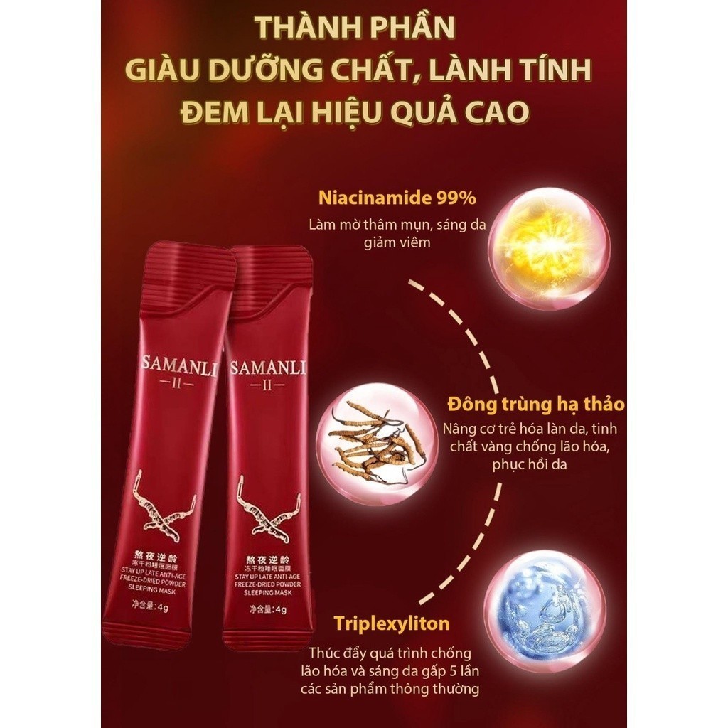 Mặt nạ ngủ đông trùng hạ thảo SAMANLI II - Hộp 20 gói mặt nạ ngủ SAMANLI II dưỡng ẩm, xóa nhăn, trẻ hóa da, da căng bóng