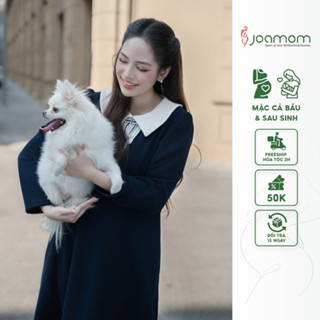  Váy Đầm Bầu Len Thu Đông Xanh Phối Kem Thiết Kế Joamom Dáng Suông Khóa Kéo Công Sở JVB0093 