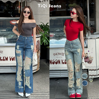 [MỚI] Quần jean bò nữ ống rộng rách phong cách hiphop cá tính TiQi Jeans B406