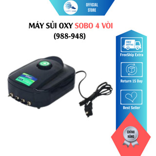 Máy Sủi Khí Oxy 4 Vòi Sobo VS988, 4m Dây, 4 Đá Sủi - Máy Sủi Khí Oxi Cho Hồ Cá, Bể Cá