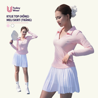 Set bộ đồ thể thao nữ áo Kylie Top hồng mix chân váy Meli Skirt trắng Today U Wear năng động chơi tennis pickleball