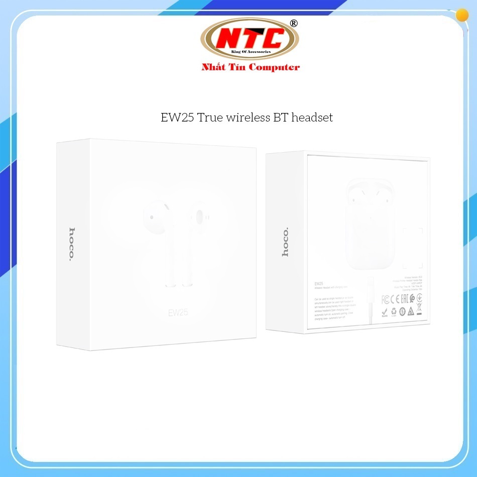 Tai nghe Bluetooth TWS Hoco EW25 kiểu A.P.2, V5.3, Pin dùng 4H (Trắng) - Nhất Tín Computer
