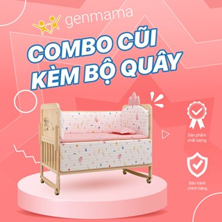 Cũi cho bé chung giường ba mẹ (Combo cũi + bộ quây Hoàng Gia 6 chi tiết), Cũi gỗ trẻ em 2 tầng có bánh xe Genmama