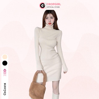  Đầm nữ dài tay CROPGIRL đầm cổ lọ ôm body tôn dáng chất vải dày dặn giữ nhiệt co giãn T04 