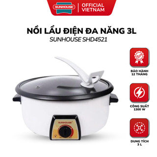 Nồi Lẩu Điện Đa Năng Sunhouse SHD4521 Tháo Rời Lòng Nồi Chống Dính - Dung Tích 3 Lít - Công Suất 1300W - Bảo Hành 12T