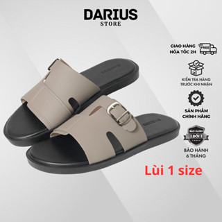 Dép da nam quai ngang cao cấp Darius màu đen fullbox, dép nam đẹp quai da khâu liền đế, để cao su bền bỉ chống nước tốt