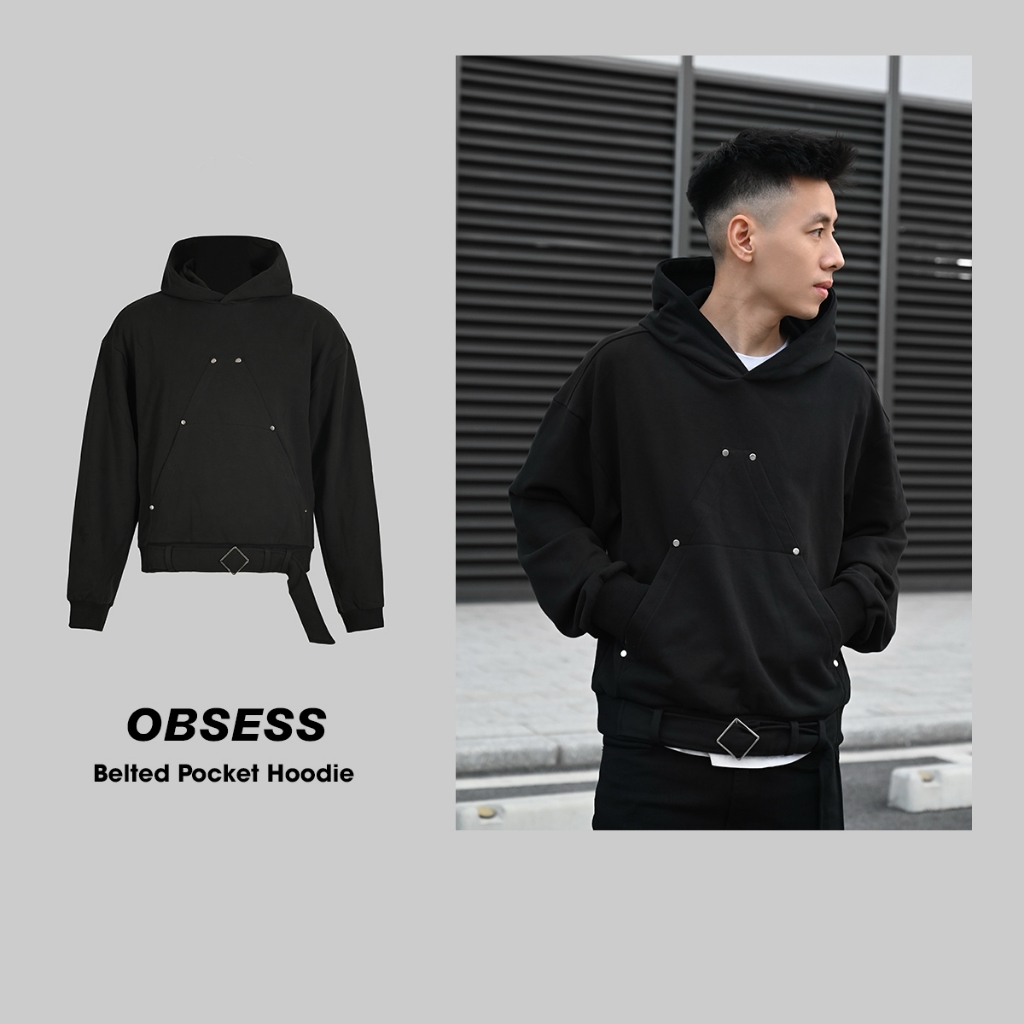 Áo hoodie dây đai túi Obsess brand BELTED POCKET HOODIE