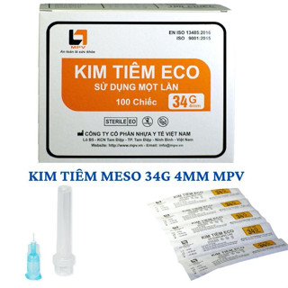 100 kim meso 34G 4mm - Hộp 100 đầu kim tiêm meso 34G 4mm MPV hàng công ty tiêm PRP căng bóng da