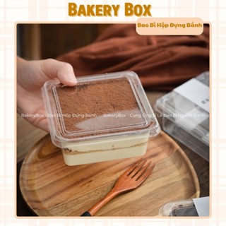 100 Hộp Nhựa Vuông Nắp Bằng 350ml Đựng Bánh Bông Lan Cuộn, Tiramisu (W01)